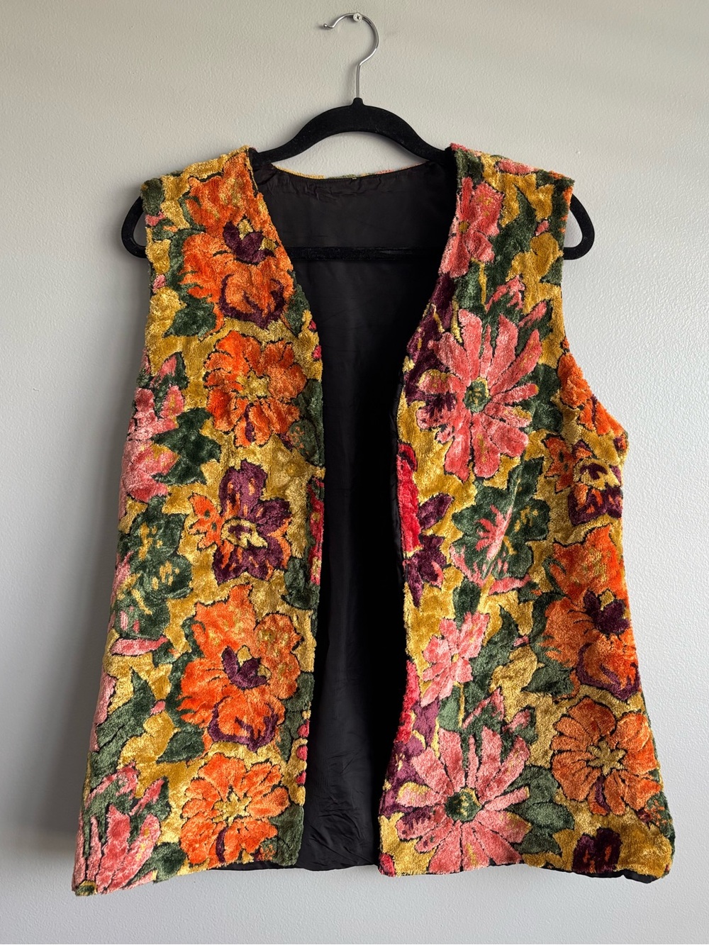 Vintage 1970s Flower Power Carpet Tapestry Vest Women’s Medium